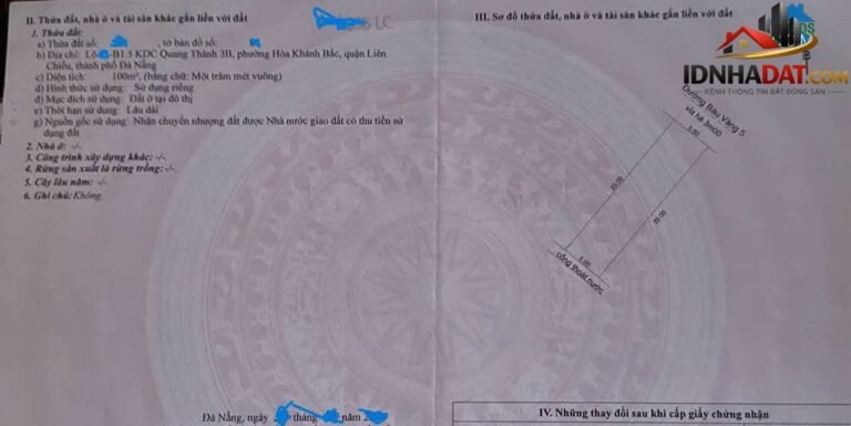 [Review Nhà Đất Sổ Đỏ] Đất Thổ Cư Có Sổ Đỏ 100m² Đường Bàu Vàng 5, Liên Chiểu, Đà Nẵng – Vị Trí Gần Đại Học Bách Khoa