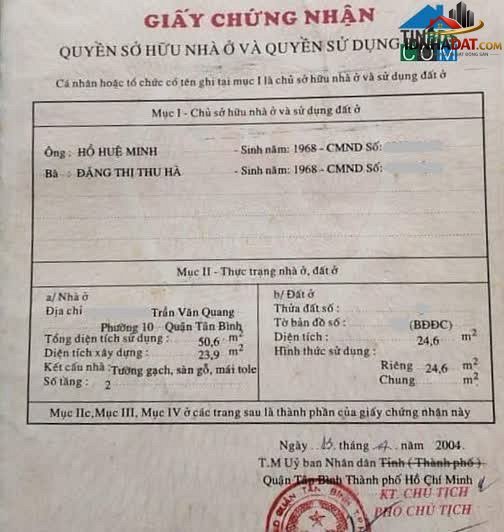 [Đánh Giá Bất Động Sản Sổ Đỏ] Nhà phố 25m² Đường Trần Văn Quang, Quận Tân Bình – Pháp lý rõ ràng, vị trí thuận lợi
