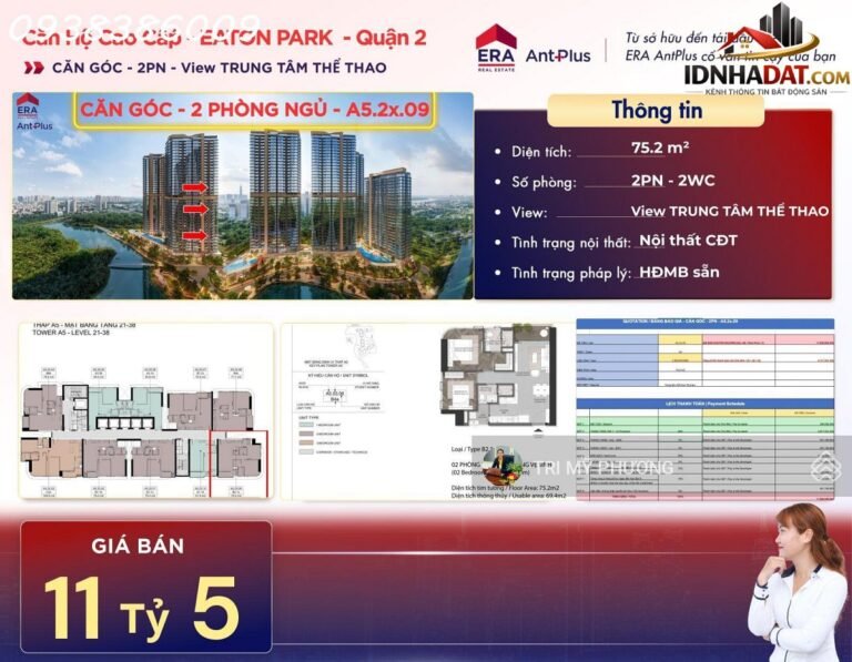 [Đánh Giá Bất Động Sản Sổ Đỏ] Căn hộ 2 phòng ngủ tại Eaton Park, Phường An Phú, Quận 2 – Sổ đỏ đầy đủ, giá trị thực 4 tỷ 117 triệu