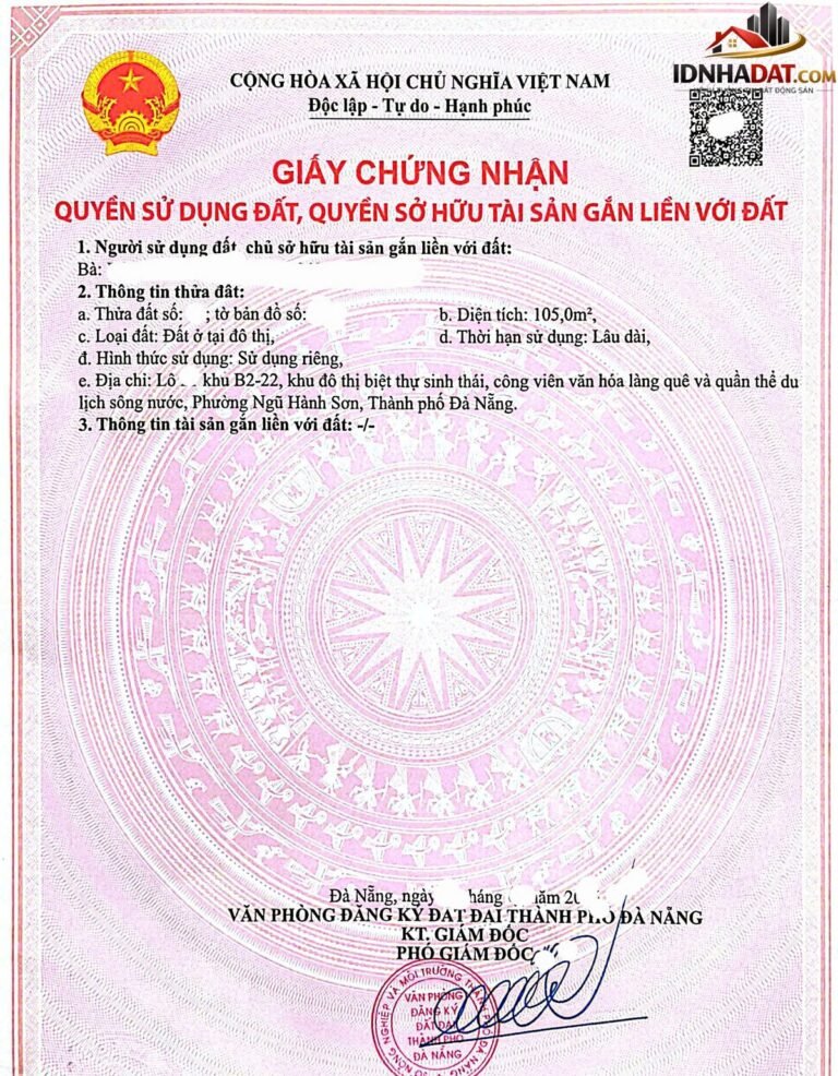 [Đánh Giá Bất Động Sản Sổ Đỏ] Đất thổ cư 105m2 tại đường Bờ Quan 10, Hòa Quý, Đà Nẵng – Vị trí đắc địa gần đảo Kim Cương