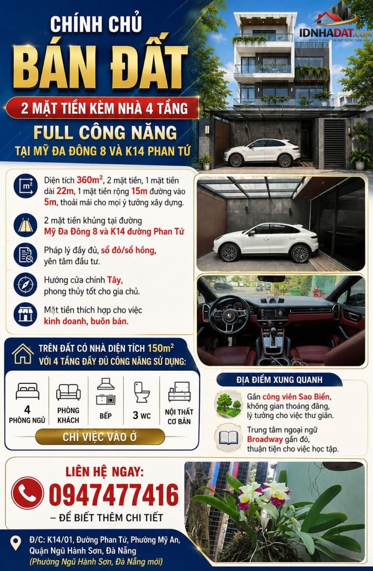 [Đánh Giá Bất Động Sản Sổ Đỏ] Đất thổ cư 2 mặt tiền kèm nhà 4 tầng tại Đà Nẵng – Vị trí đắc địa, pháp lý rõ ràng