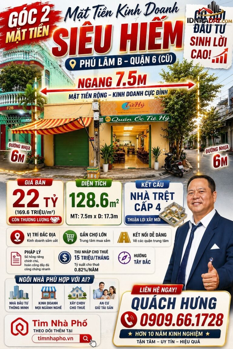 [Đánh Giá Bất Động Sản Sổ Đỏ] Nhà góc 2 mặt tiền tại cư xá Phú Lâm B, Quận 6 – Tiềm năng thương mại cao