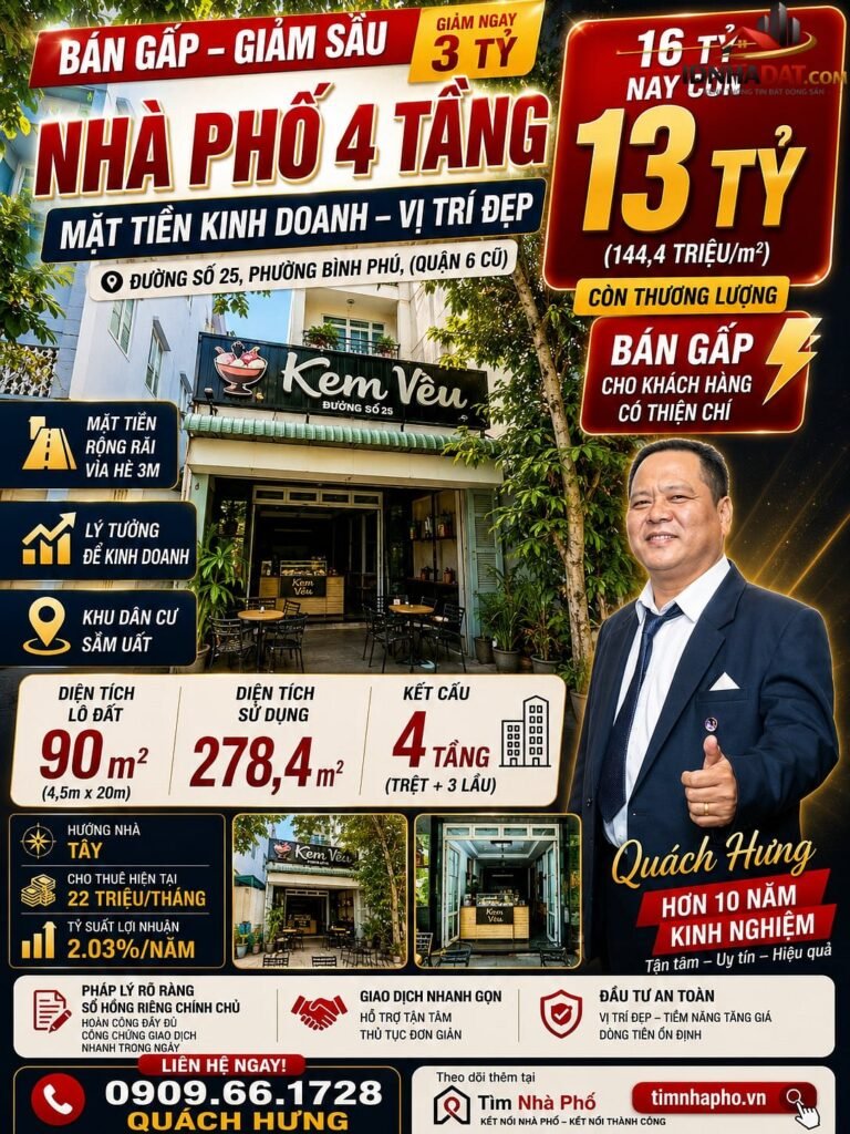 [Review Nhà Đất Sổ Đỏ] Nhà 4 Tầng Mặt Tiền Đường Số 25, Quận 6 – Pháp Lý Rõ Ràng, Khả Năng Kinh Doanh Cao