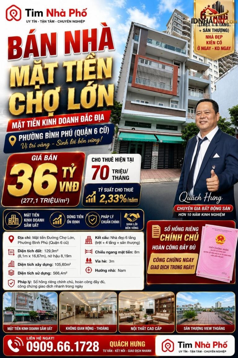 [Review Nhà Đất Sổ Đỏ] Nhà Mặt Tiền Đường Chợ Lớn – Phường Bình Phú, Quận 6, TP.HCM – Đầu Tư Hấp Dẫn Với Pháp Lý Rõ Ràng