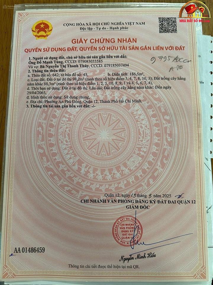 Bán nhà đất Đường Ven Sông Vàm Thuật – Phường cũ An Phú Đông Quận 12 – Phường mới An Phú Đông – Thành phố Hồ Chí Minh diện tích 187 m² giá 7.2 tỷ