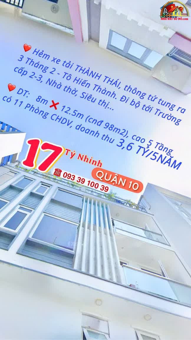 Bán nhà đất Đường Thành Thái – Phường cũ Không xác định – Quận 10 – Phường mới Không xác định – Thành phố Hồ Chí Minh diện tích 98m² giá 17 tỷ