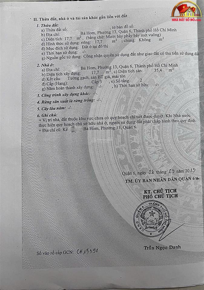 Bán nhà đất Đường Bà Hom – Phường cũ 13 Quận 6 – Phường mới 13 – Thành phố Hồ Chí Minh diện tích 18 m2 giá 2.35 tỷ
