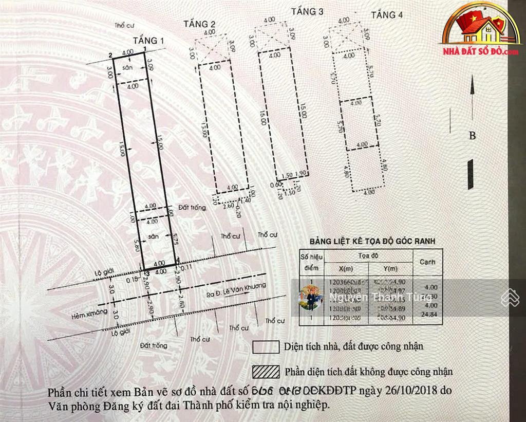 Nhà 4 tầng hẻm xe hơi Đường Lê Văn Khương – Phường cũ Hiệp Thành Quận 12 – Phường mới Hiệp Thành – Thành phố Hồ Chí Minh Diện tích 100 m2 giá 8.5 tỷ