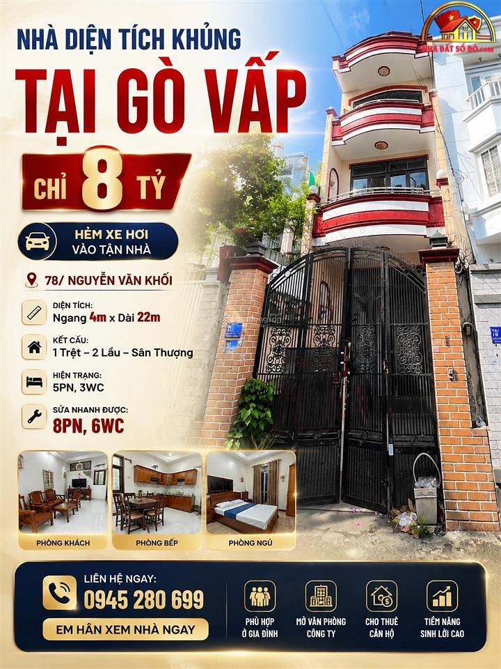 Nhà đất sổ đỏ Đường Nguyễn Văn Khối – Phường cũ 11 Quận Gò Vấp – Phường mới 11 – Thành phố Hồ Chí Minh 78 m2 8 tỷ