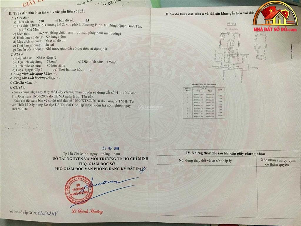Bán nhà đất Đường Hương Lộ 2 – Phường cũ Bình Trị Đông Quận Bình Tân – Phường mới Bình Trị Đông – Thành phố Hồ Chí Minh 87m2 6.3 tỷ
