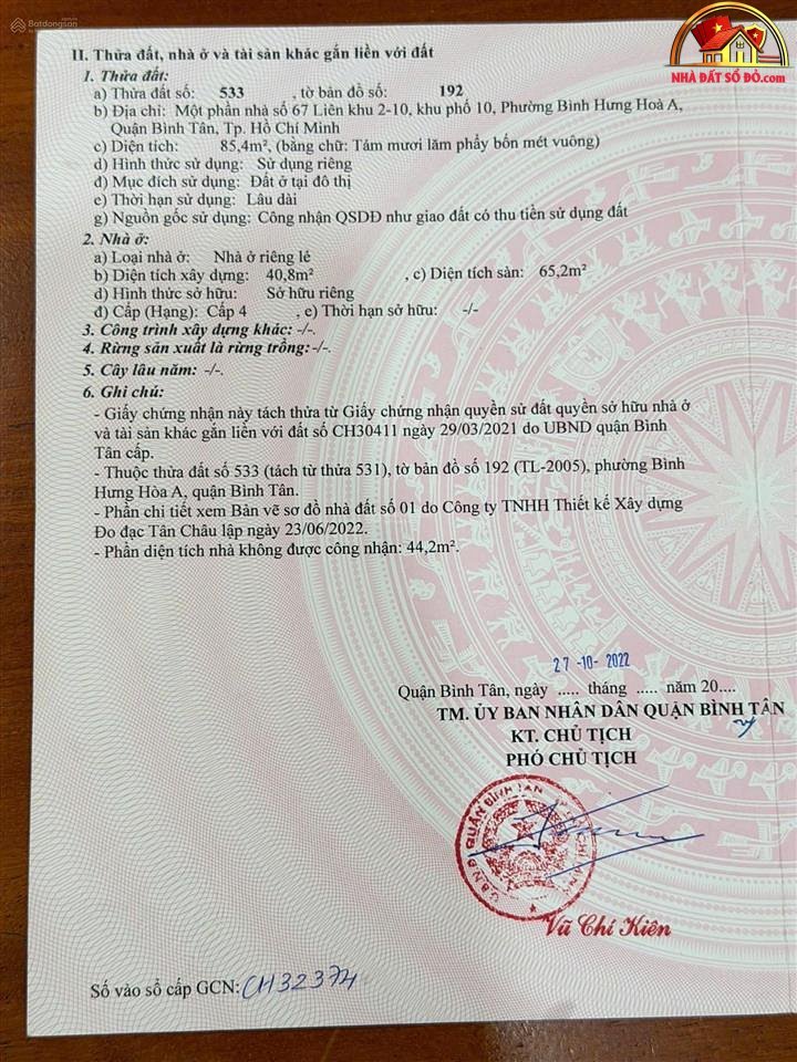 Bán nhà đất Đường LK 2-10 – Phường cũ Bình Hưng Hòa A Quận Bình Tân – Phường mới Bình Hưng Hòa A – Thành phố Hồ Chí Minh 85m2 5.5 tỷ