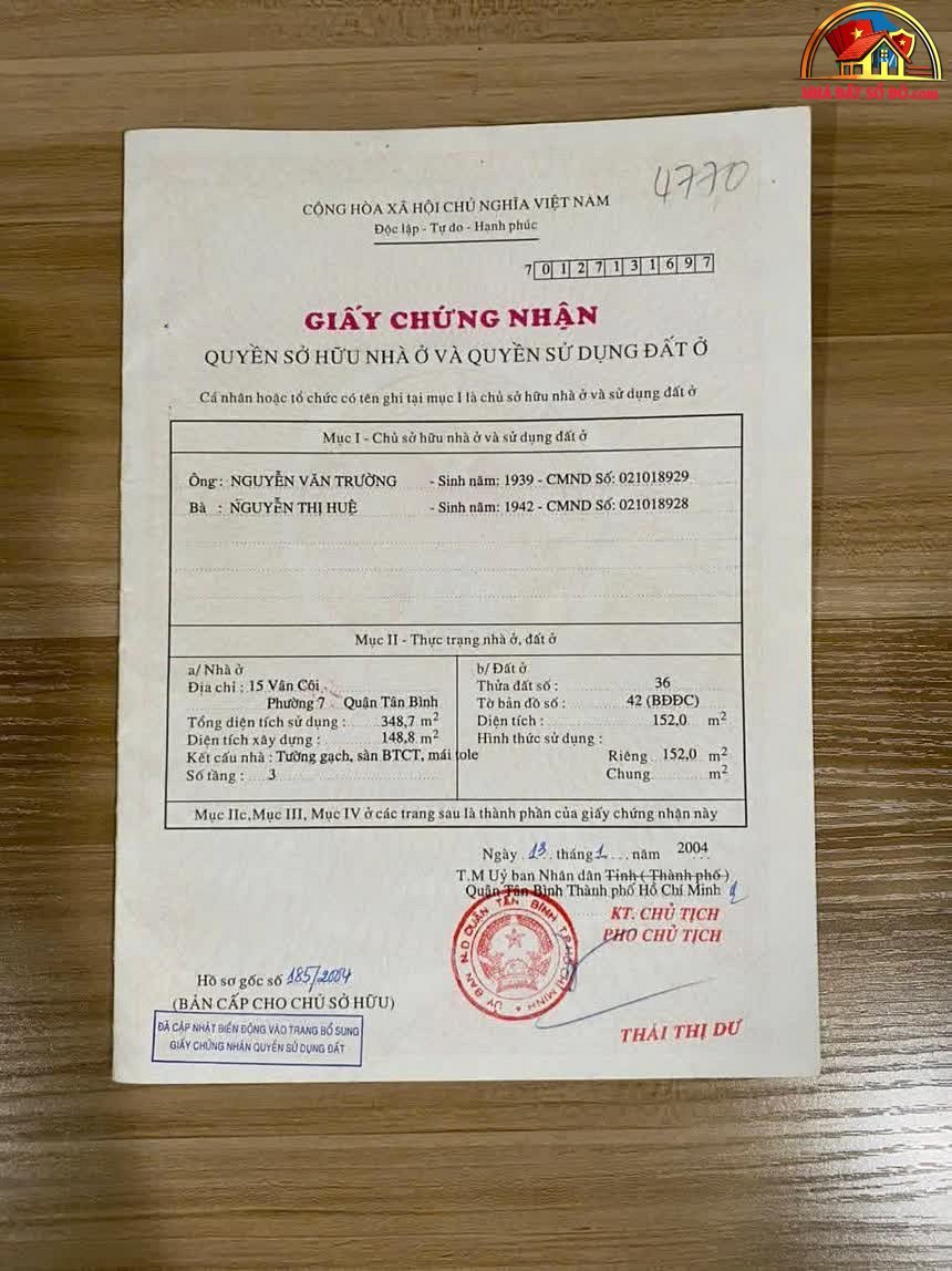 Bán nhà đất Đường Vân Côi – Phường cũ 7 Quận Tân Bình – Phường mới 7 – Thành phố Hồ Chí Minh 152 m² 23 tỷ