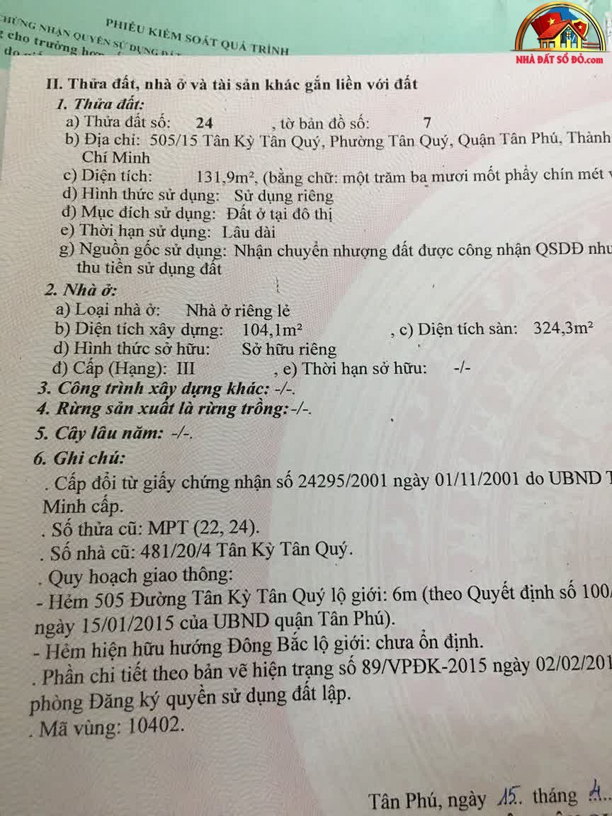 Bán nhà đất Đường Tân Kỳ Tân Quý – Phường cũ Tân Quý Quận Tân Phú – Phường mới Tân Quý – Thành phố Hồ Chí Minh 131 m² 14.5 tỷ
