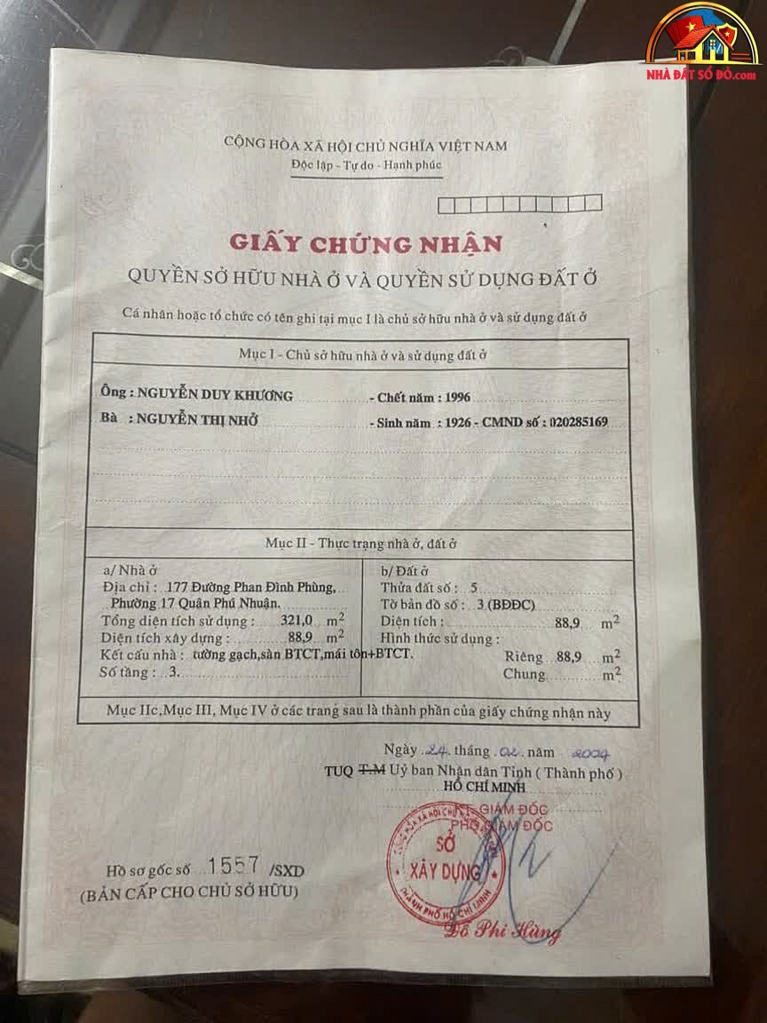 Bán nhà đất Đường Phan Đình Phùng – Phường cũ 17 Quận Phú Nhuận – Phường mới 17 – Thành phố Hồ Chí Minh diện tích 89 m² giá 33 tỷ