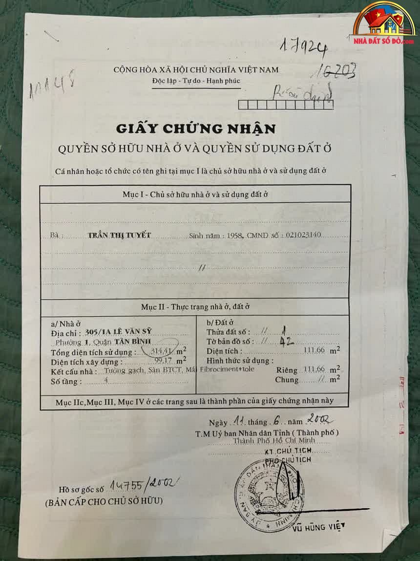 Chính Chủ Bán Nhà HXH Đường Lê Văn Sỹ – Phường cũ 1 Quận Tân Bình – Thành phố Hồ Chí Minh Diện Tích 111 m² Giá 27.5 tỷ