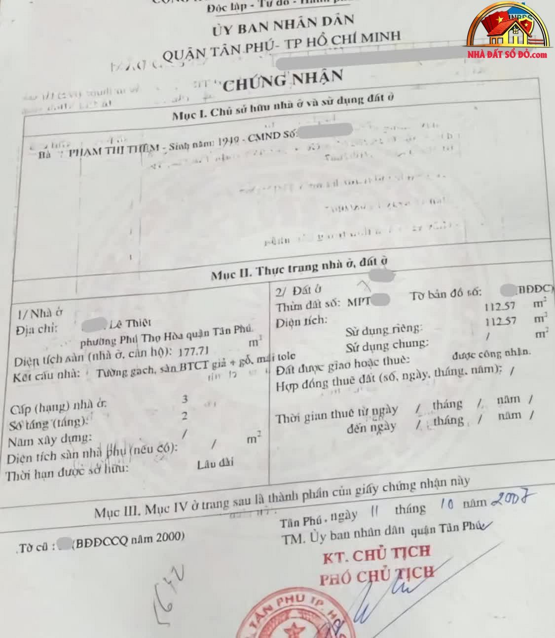 Bán nhà đất Đường Lê Thiệt – Phường cũ Phú Thọ Hòa Quận Tân Phú – Phường mới Phú Thọ Hòa – Thành phố Hồ Chí Minh diện tích 112m² giá 13500 triệu