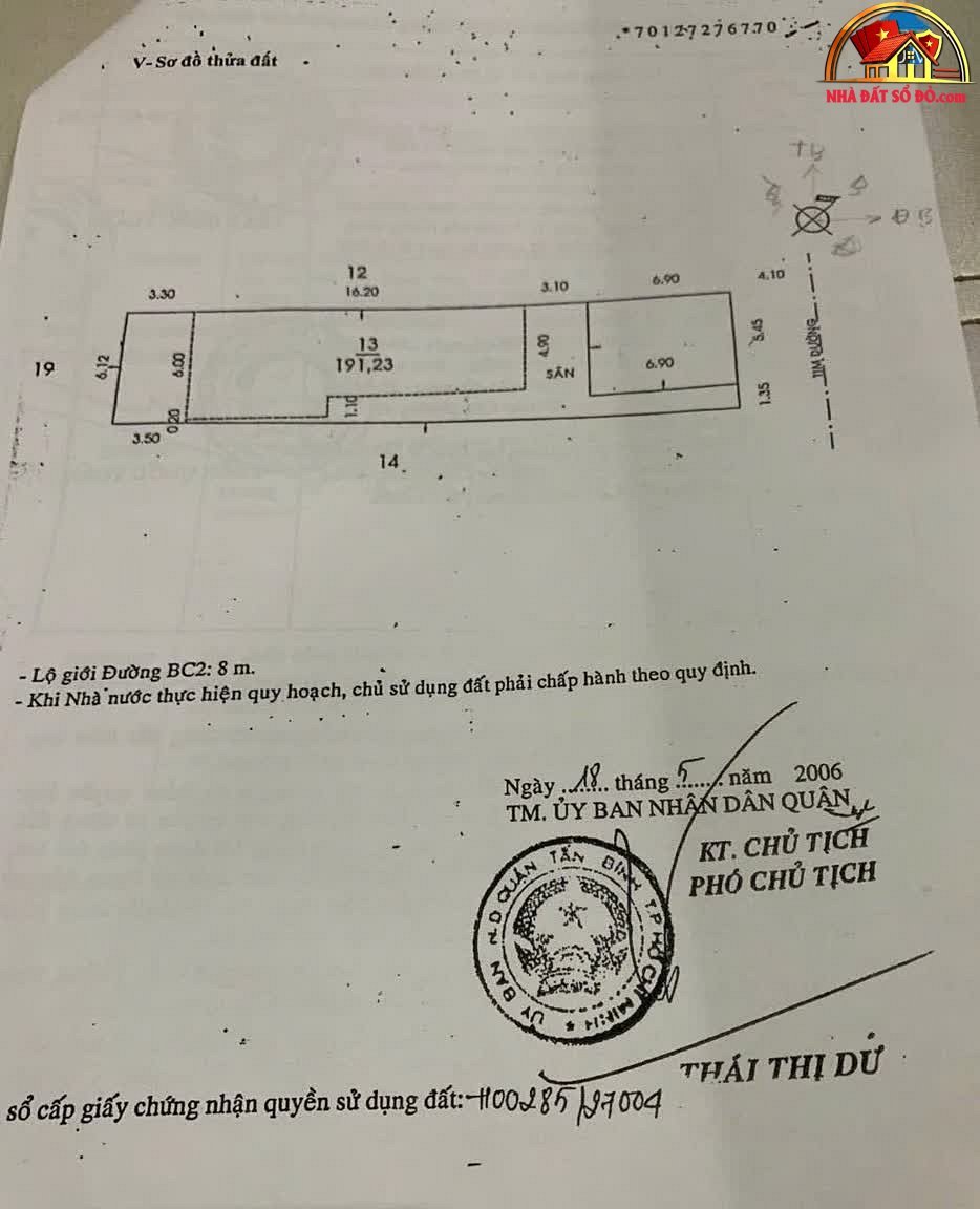 Bán nhà đất Đường Bàu Cát 2 – Phường cũ 14 Quận Tân Bình – Phường mới 14 – Thành phố Hồ Chí Minh diện tích 191 m² giá 38 tỷ