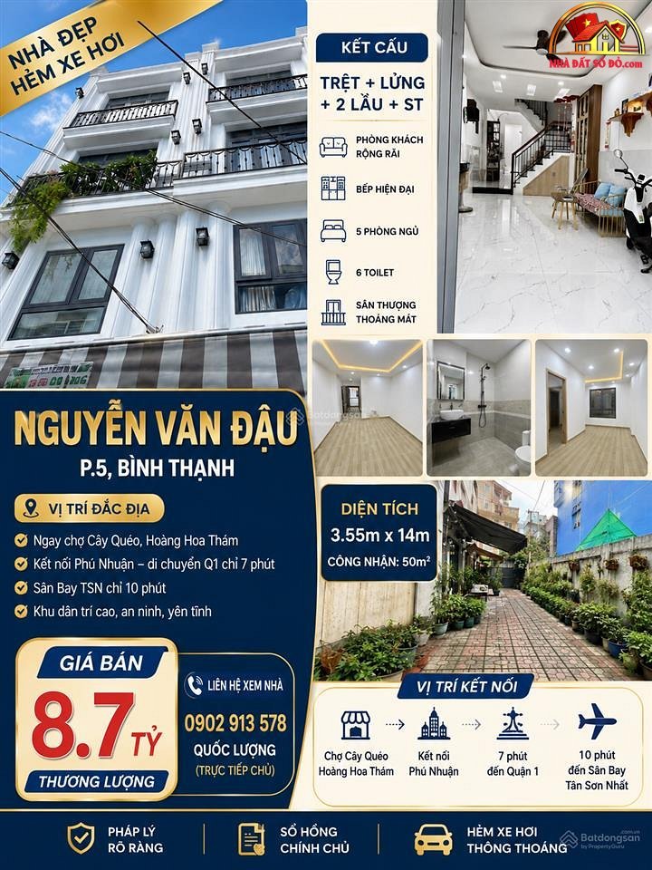 Nhà đẹp hẻm xe hơi Nguyễn Văn Đậu – Phường cũ 5 Quận Bình Thạnh – Phường mới 5 – Thành phố Hồ Chí Minh diện tích 50 m2 giá 8.7 tỷ