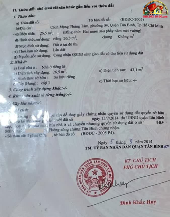 Bán nhà đất Đường Cách Mạng Tháng Tám – Phường cũ 4 Quận Tân Bình – Phường mới 4 – Thành phố Hồ Chí Minh diện tích 33m² giá 3940000000