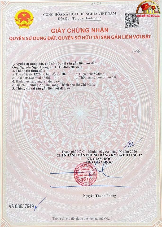 Bán nhà đất Đường Vườn Lài – Phường cũ An Phú Đông Quận 12 – Phường mới An Phú Đông – Thành phố Hồ Chí Minh 55m² 6.34 tỷ
