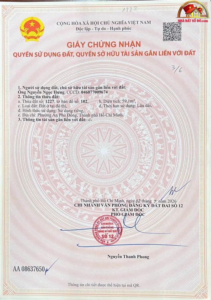 Bán nhà đất Đường Vườn Lài – Phường cũ An Phú Đông Quận 12 – Phường mới An Phú Đông – Thành phố Hồ Chí Minh 55m² 6.34 tỷ