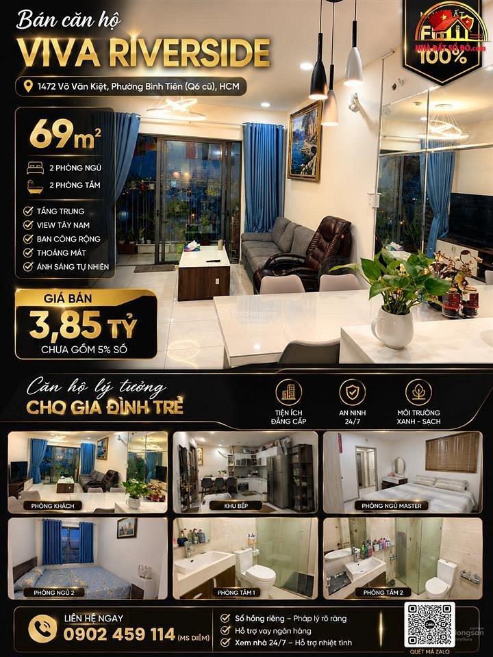 Căn hộ chung cư Viva Riverside – Đường Võ Văn Kiệt – Phường Bình Tiên – Quận 6 – Thành phố Hồ Chí Minh – diện tích 69 m2 – giá 3.85 tỷ