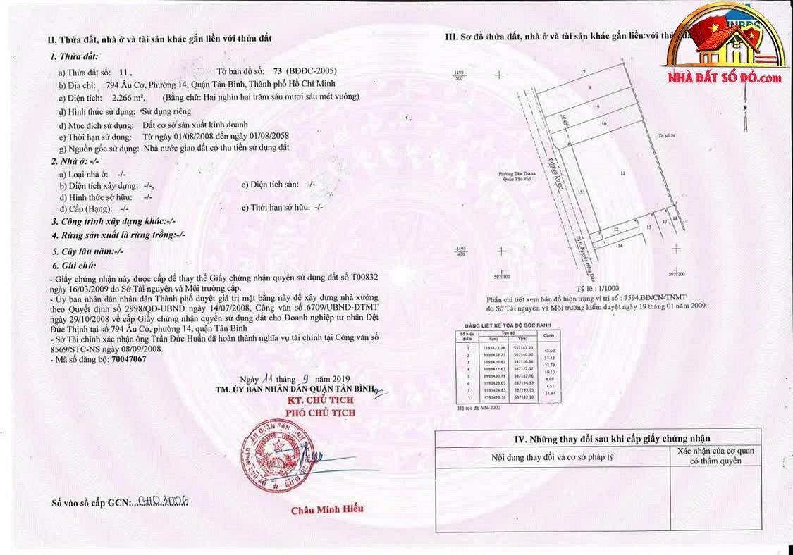 Bán nhà đất Đường Âu Cơ – Phường cũ 14 Quận Tân Bình – Phường mới 14 – Thành phố Hồ Chí Minh diện tích 2266 m² giá 220 tỷ