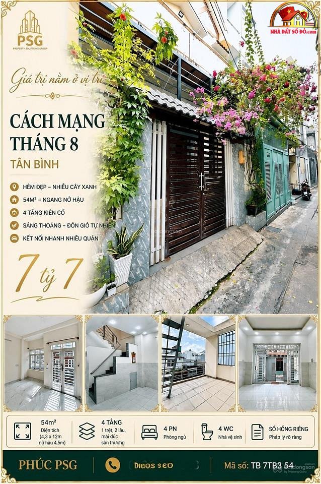 Nhà đẹp cách mạng tháng 8 – Phường cũ – Quận Tân Bình – Phường mới – Tỉnh/Thành phố Hồ Chí Minh – Diện tích 54m2 – Giá 7.65 tỷ