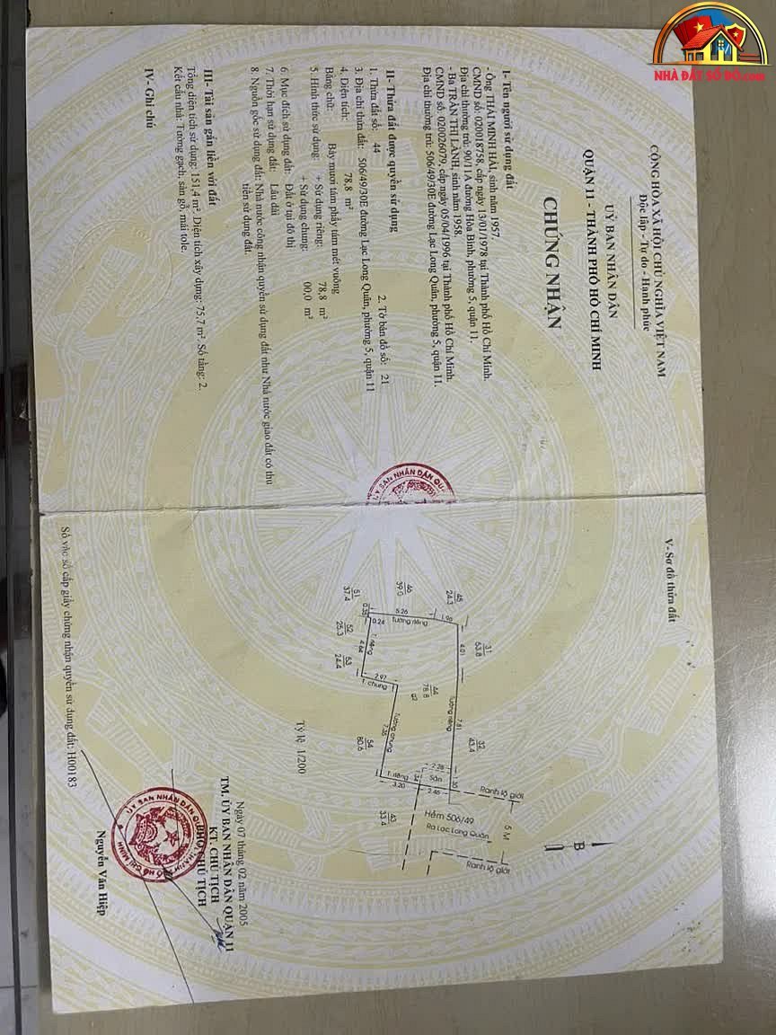 Bán nhà đất Đường Lạc Long Quân – Phường cũ 5 Quận 11 – Phường mới 5 – Thành phố Hồ Chí Minh 80 m² 5.35 tỷ