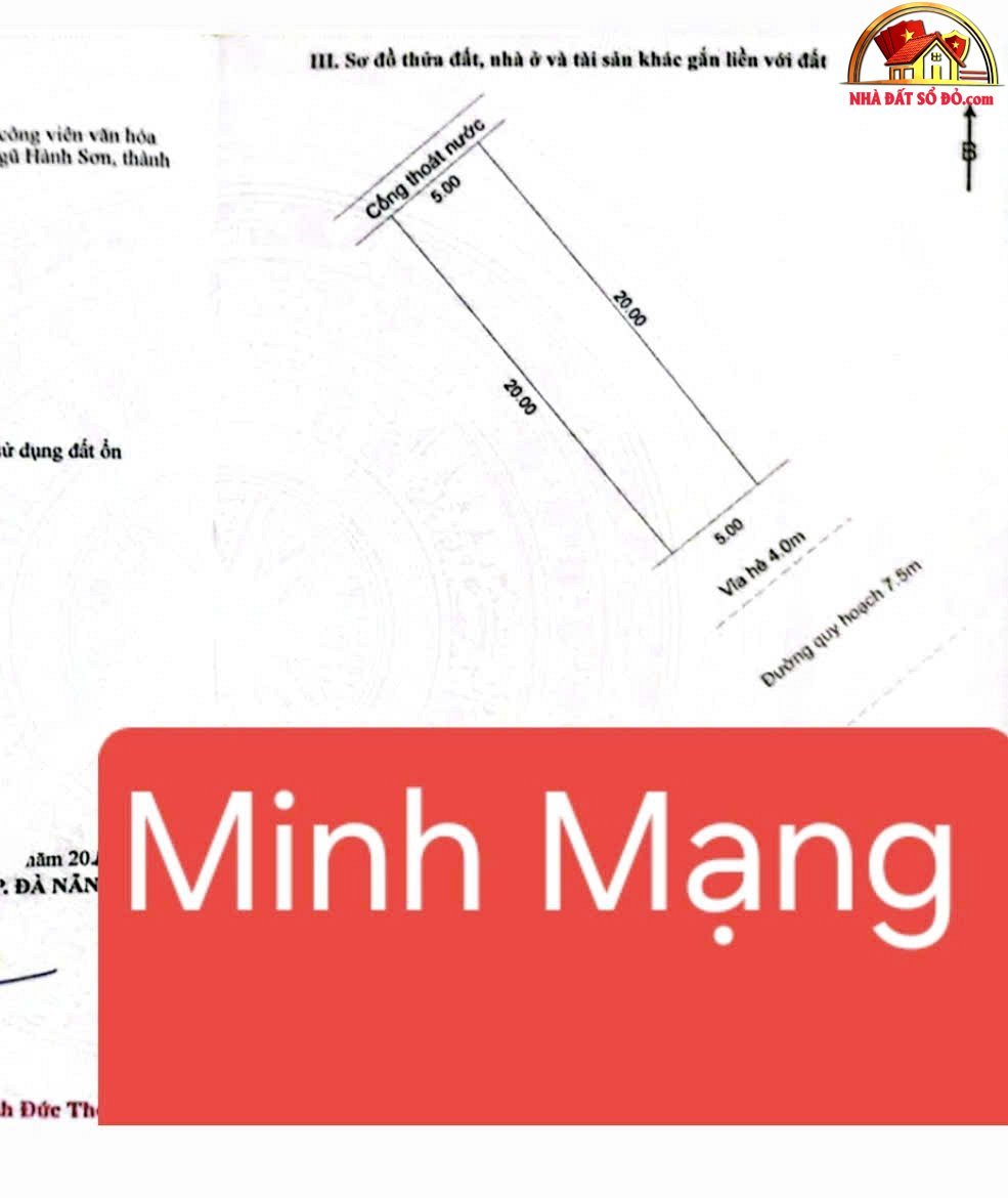 Mặt tiền 10,5m kinh doanh sầm uất – đường Minh Mạng – Phường cũ Hòa Quý Quận Ngũ Hành Sơn – Thành phố Đà Nẵng – Diện tích 100m2 – Giá 7.8 tỷ