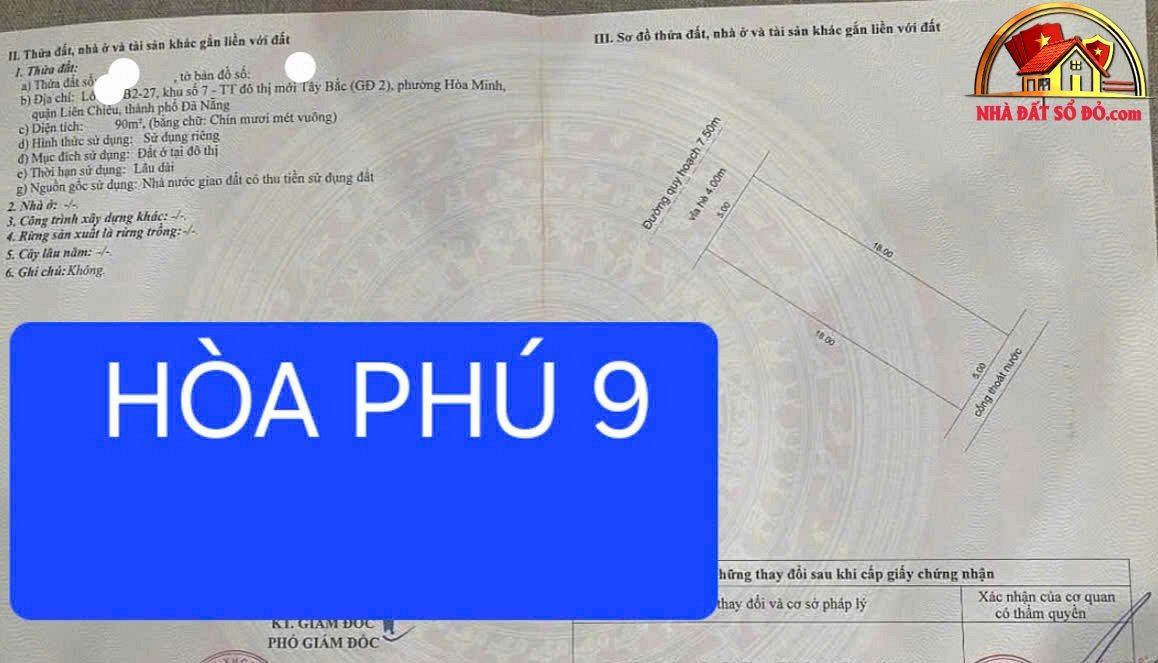 Bán đất mặt tiền đường hòa phú 9 – vị trí đẹp -đường 7,5m – diện tích 90m2 – giá 6 tỷ