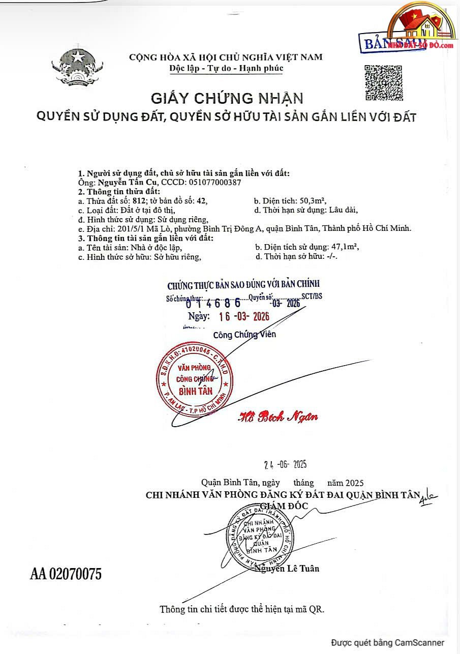 Chính chủ bán nhà 1 trệt 3 lầu Đường Mã Lò – Phường cũ Bình Trị Đông A Quận Bình Tân – Thành phố Hồ Chí Minh diện tích 50m2 giá 6.8 tỷ
