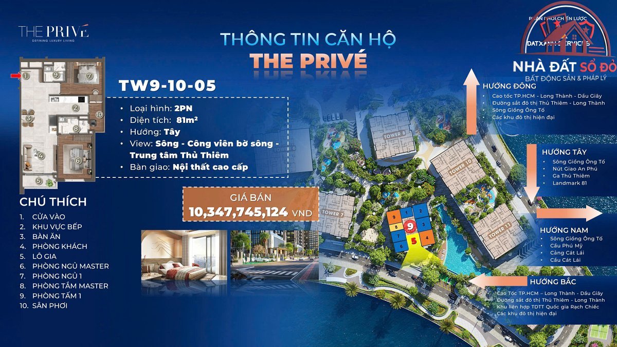 Bán căn hộ 2 pn dự án the prive trung tâm quận 2 view ba mặt giáp sông – Đường Song Hành – Phường cũ Bình Trưng Đông – Huyện mới Quận 2 – Thành phố Hồ Chí Minh – Diện tích 81m2 – Giá 10 tỷ