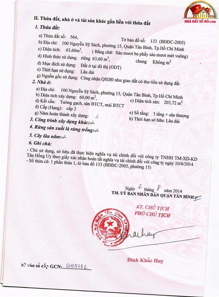Nhà mặt tiền Đường Nguyễn Sỹ Sách – Phường cũ Tân Sơn Quận Tân Bình – Phường mới Không xác định – Thành phố Hồ Chí Minh diện tích 63 m2 giá 15 tỷ