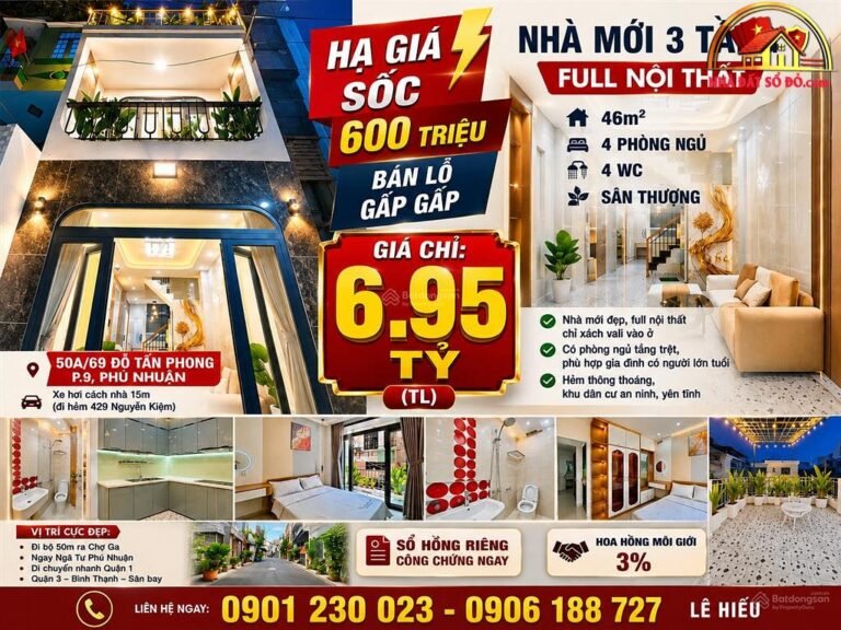 Bán nhà đất Đường Đỗ Tấn Phong – Phường cũ 9 Quận Phú Nhuận – Phường mới 9 – Thành phố Hồ Chí Minh 46 m2 6.95 tỷ