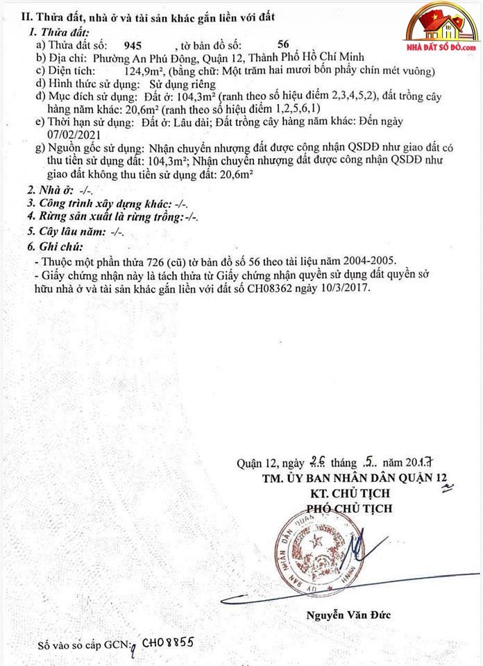 Bán nhà đất Đường Vườn Lài – Phường cũ An Phú Đông Quận 12 – Phường mới Không xác định – Thành phố Hồ Chí Minh Diện tích 124 m2 – Giá 10.5 tỷ