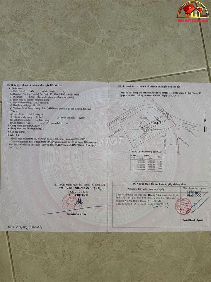 Bán nhà đất Đường Thạnh Lộc 14 – Phường cũ An Phú Đông Quận 12 – Phường mới An Phú Đông – Thành phố Hồ Chí Minh 62 m2 3.7 tỷ