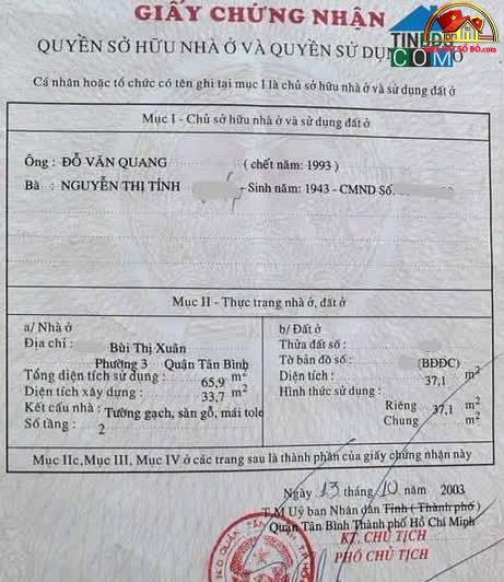 Bán nhà đất Đường Bùi Thị Xuân – Phường cũ Phường 3 Quận Tân Bình – Phường mới Phường 3 – Thành phố Hồ Chí Minh 37m² 4 tỷ