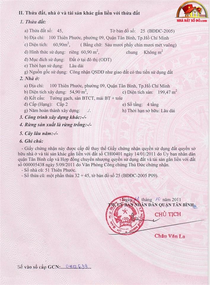 Bán nhà đất đường Thiên Phước – Phường cũ 9 Quận Tân Bình – Phường mới 9 – Thành phố Hồ Chí Minh diện tích 60 m2 giá 15600000000