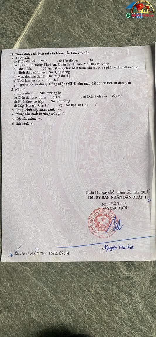 Bán nhà đất Đường Lê Thị Riêng – Phường cũ Thới An Quận 12 – Phường mới Thới An – Thành phố Hồ Chí Minh diện tích 164 m² giá 9190000000