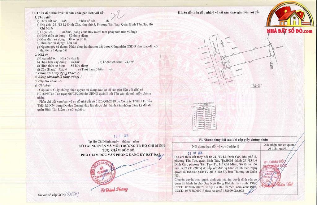 Bán nhà đất Đường Lê Đình Cẩn – Phường cũ Bình Hưng Hòa Quận Bình Tân – Phường mới Bình Hưng Hòa – Thành phố Hồ Chí Minh diện tích 78 m2 giá 4.3 tỷ