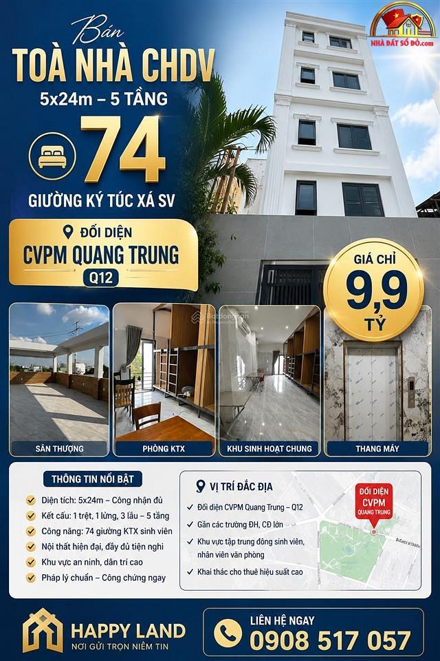 Bán tòa nhà căn hộ dịch vụ đường Tô Ký – Phường cũ Trung Mỹ Tây Quận 12 – Phường mới Trung Mỹ Tây – Thành phố Hồ Chí Minh 120 m2 9.9 tỷ