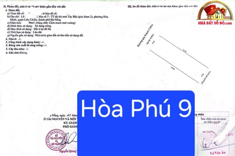 Bán đất đường hòa phú 9 – Phường cũ Hòa Minh Quận Liên Chiểu – Phường mới Hòa Khánh – Thành phố Đà Nẵng diện tích 90m2 giá 5550000000