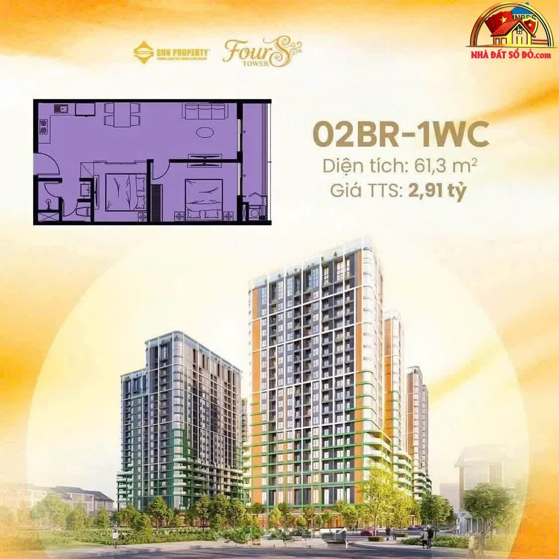 Căn hộ FourS Tower view biển, 61m² chỉ 2.4 tỷ – Đầu tư sinh lời cao