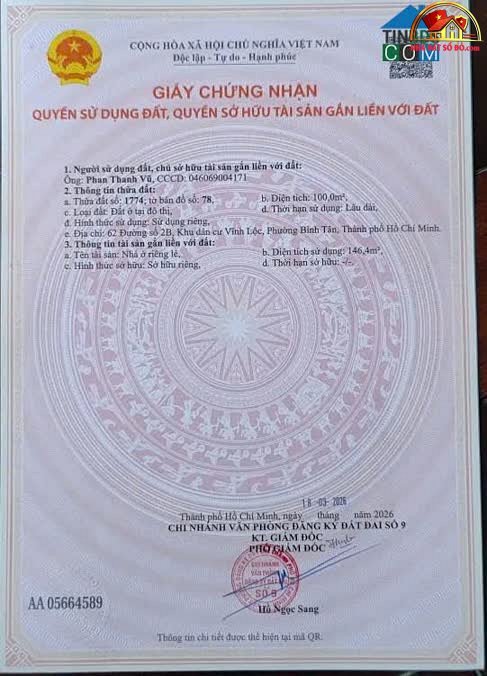 Nhà mặt tiền đường số 62, Bình Tân – 100m² – 11 tỷ, thương lượng