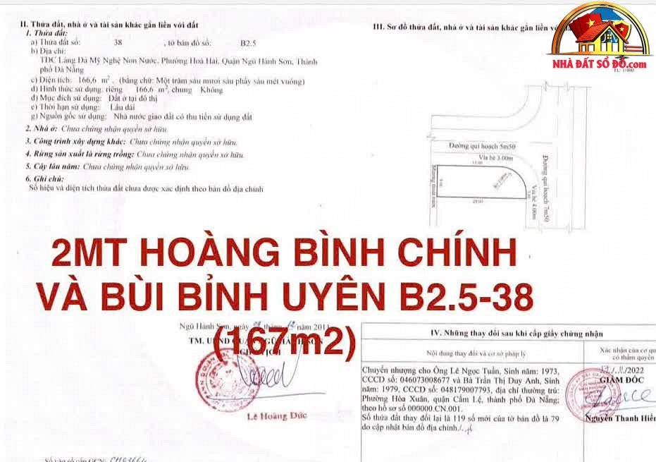 Bán đất góc 2 mặt tiền đường Hoàng Bình Chính & Bùi Bỉnh Uyên – 10 tỷ – 167 m² – Đà Nẵng