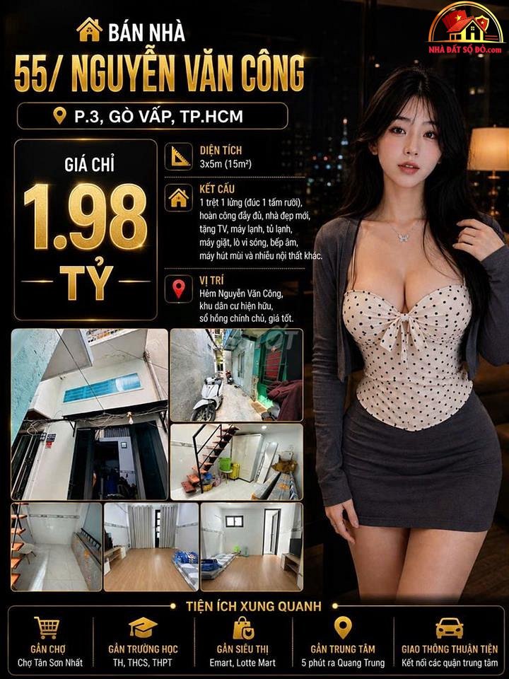 Nhà đẹp hẻm 2m gần chợ – 10m² – 1.55 t… – Bán nhà trong ngõ, hẻm Quận Gò Vấp – TP Hồ Chí Minh giá Dưới 3 tỷ