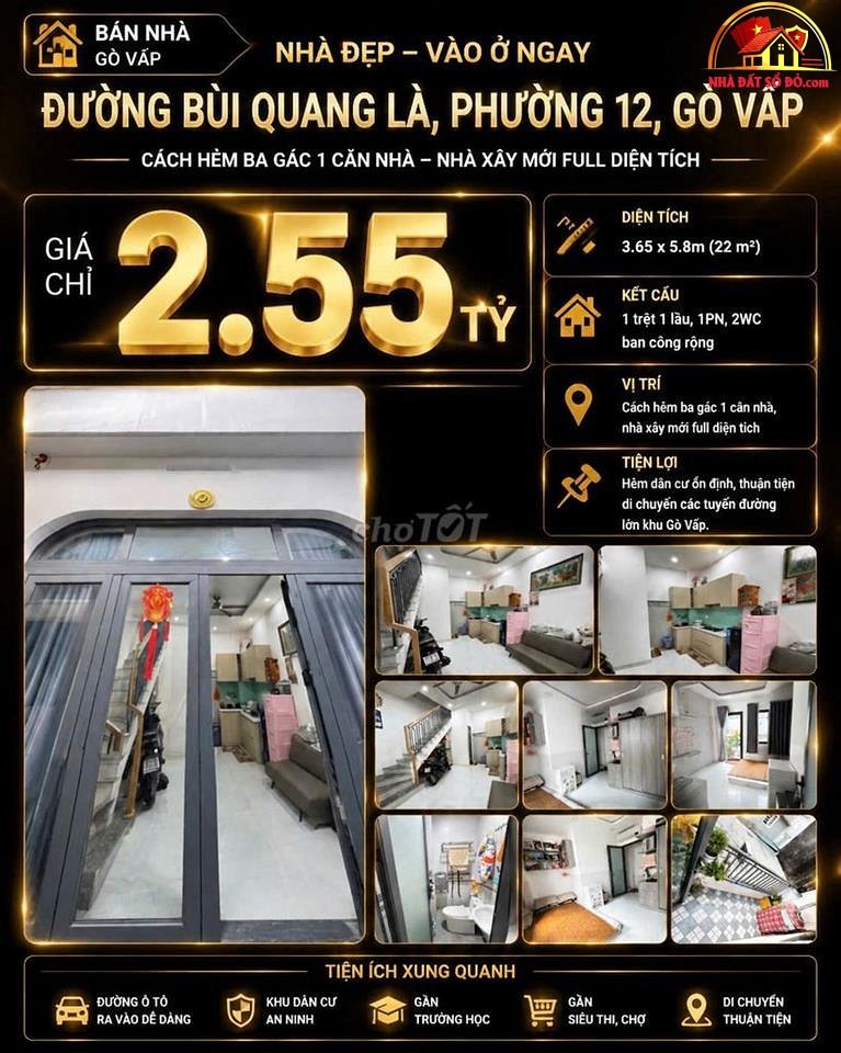 Nhà đẹp hẻm 2m gần chợ – 10m² – 1.55 t… – Bán nhà trong ngõ, hẻm Quận Gò Vấp – TP Hồ Chí Minh giá Dưới 3 tỷ