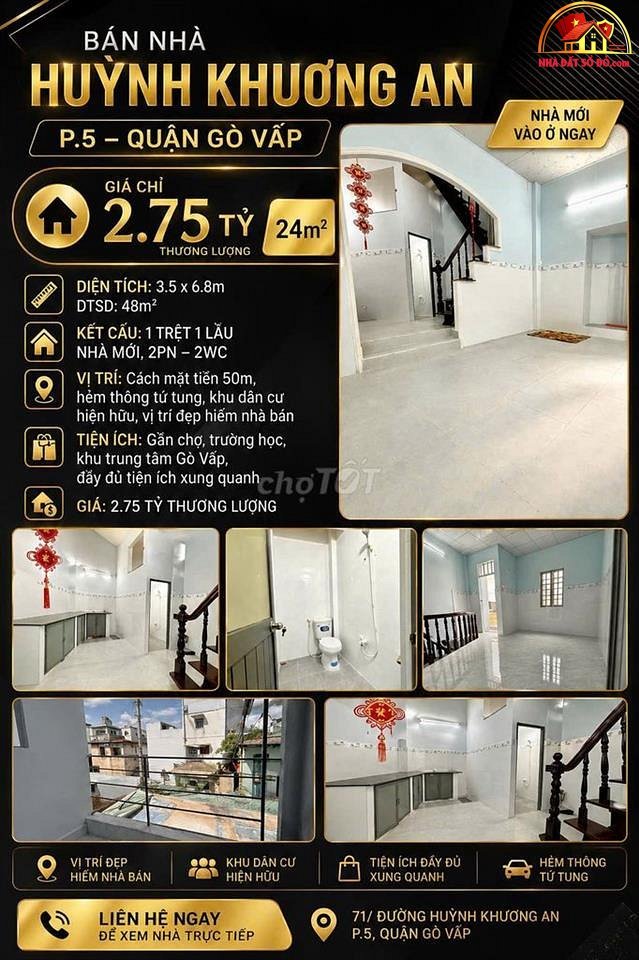 Nhà đẹp hẻm 2m gần chợ – 10m² – 1.55 t… – Bán nhà trong ngõ, hẻm Quận Gò Vấp – TP Hồ Chí Minh giá Dưới 3 tỷ