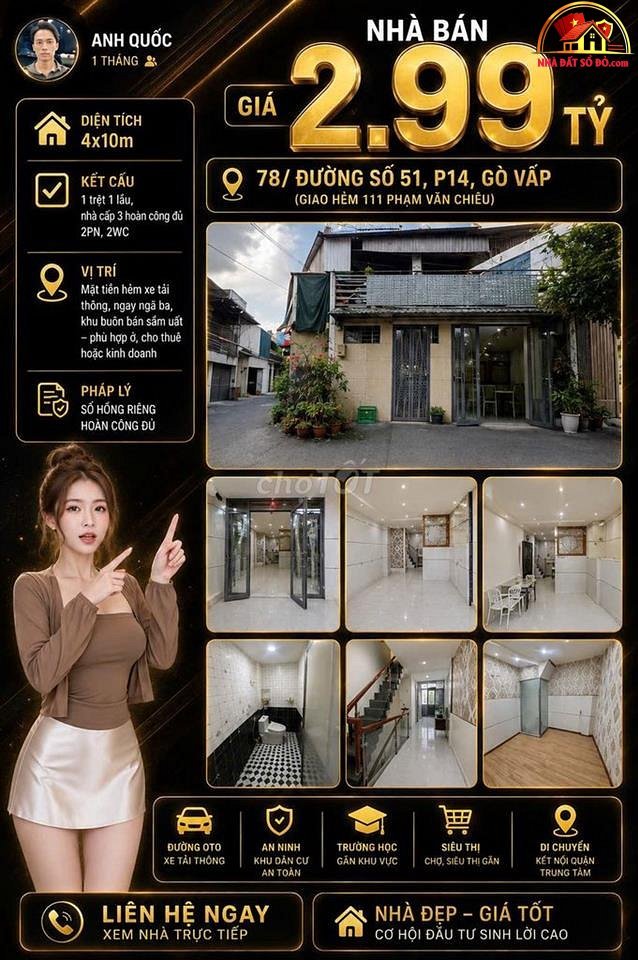 Nhà đẹp hẻm 2m gần chợ – 10m² – 1.55 t… – Bán nhà trong ngõ, hẻm Quận Gò Vấp – TP Hồ Chí Minh giá Dưới 3 tỷ